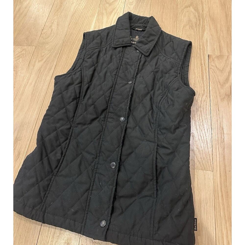 Barbour Vest Womens 6 Black Quilted Full Zip Collared Outdoor